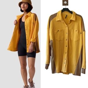 Backcountry Waffle Knit Button Down‎ Shirt Jacket Overshirt Gold Tan Womens
